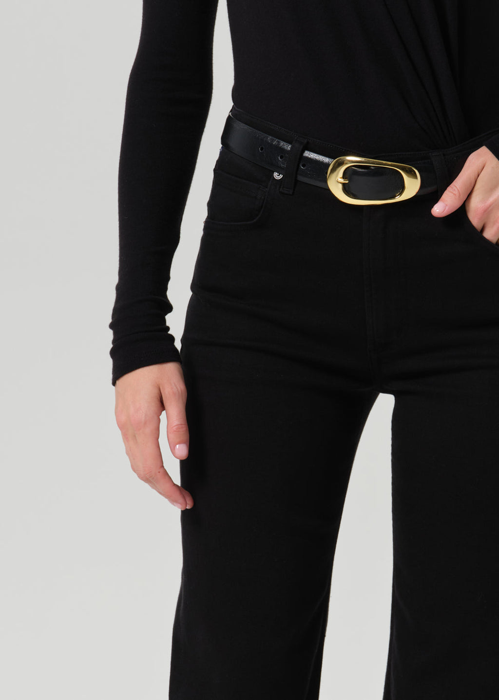 Lilah High Rise Bootcut 32.5 in Plush Black, styled