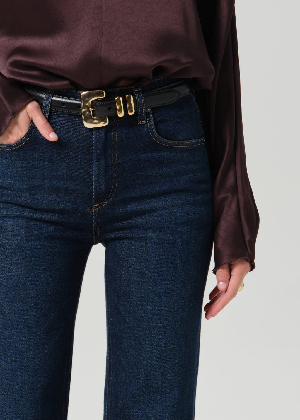 Kimberly 70's Flare in Dark Indigo, styled