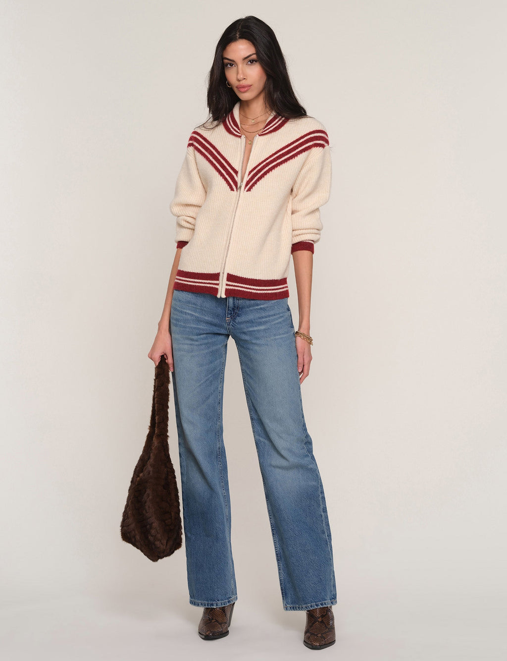 Devon Cardi in ivory, front view