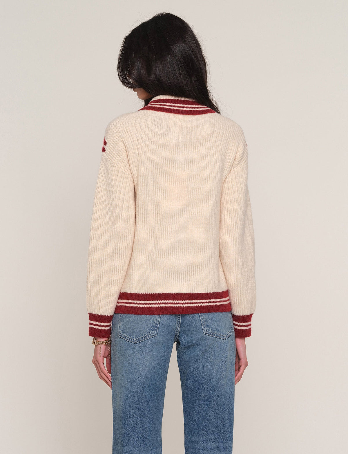 Devon Cardi in ivory, back view