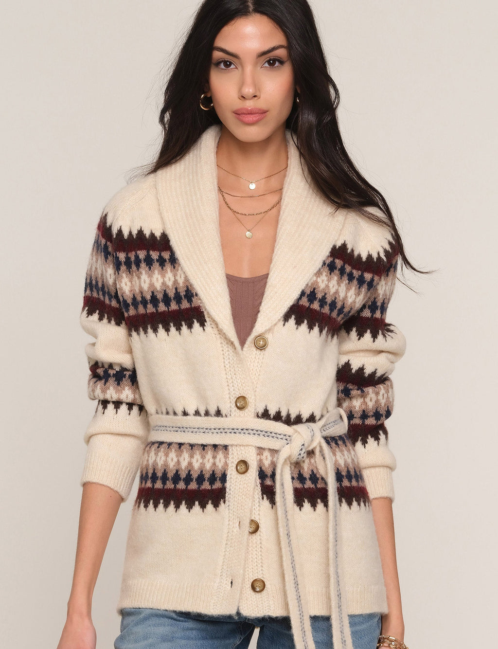 Jessi Cardi in ivory, belted front view