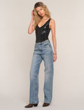 Yuna Top in black, styled front view
