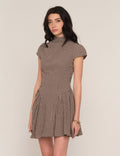 Dane Dress in a brown and cream check, front view