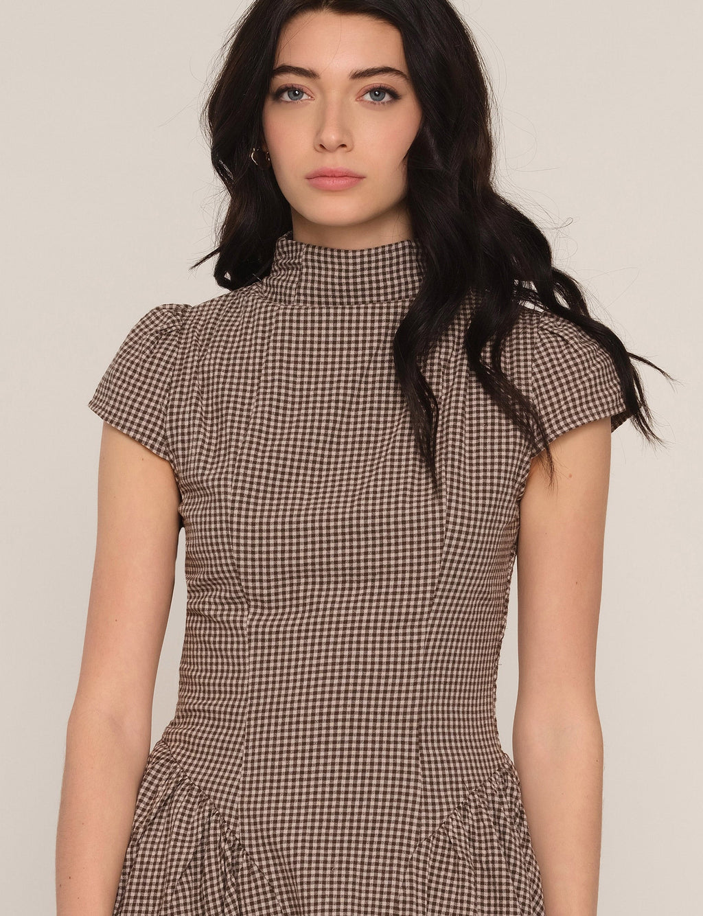 Dane Dress, mock neck and cap sleeve detail