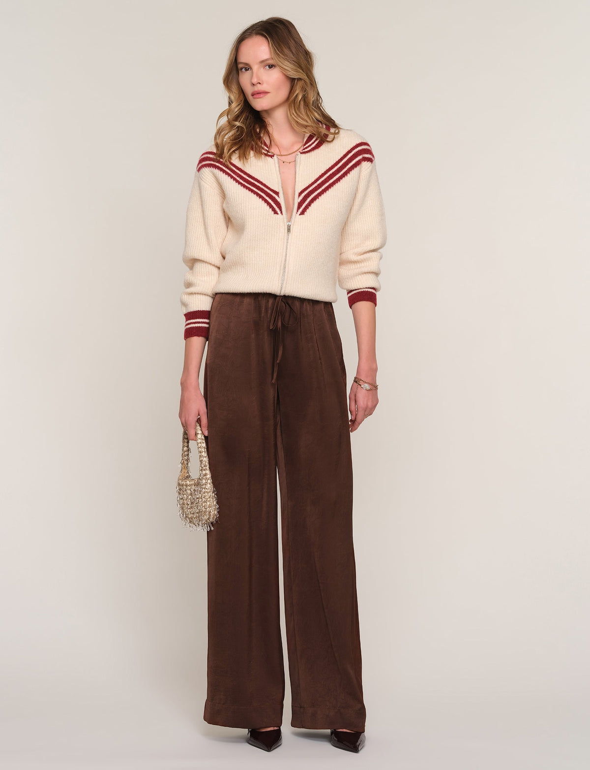 Kairi Pant in coco satin, front view
