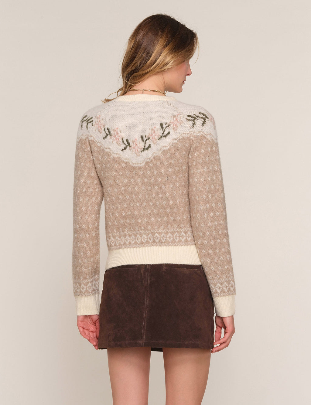 Karisa Cardi in buff, embroidered yoke back view