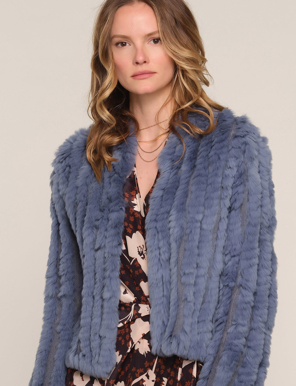 Rosa Jacket in carolina blue, styled front view
