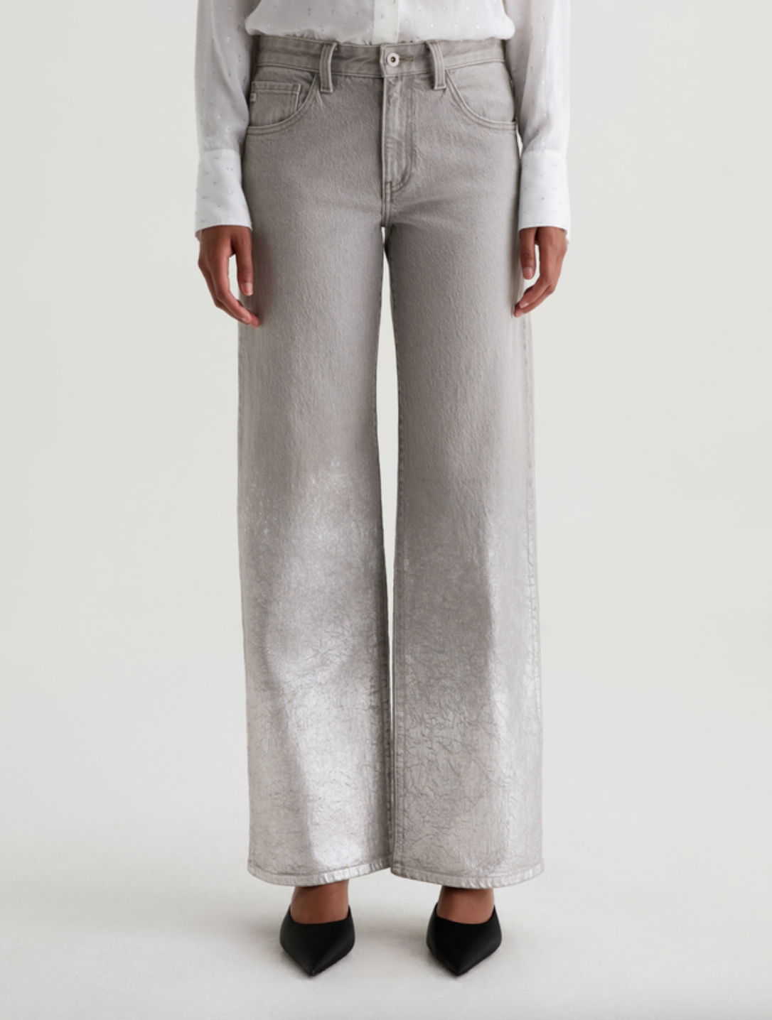 Adria Low Rise Wide Leg Jean- Silver Myst