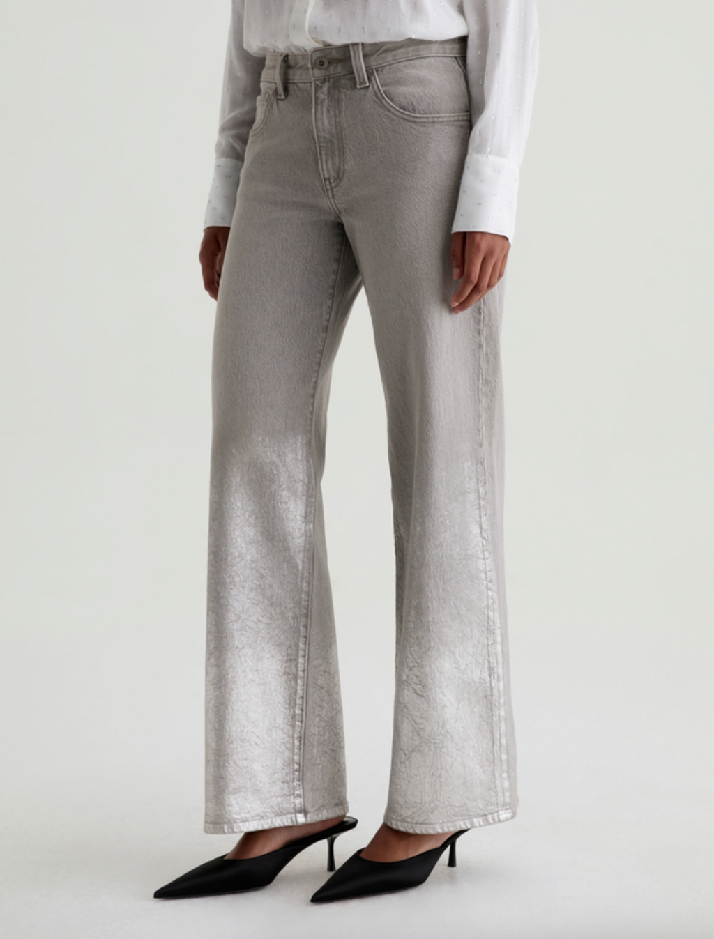 Adria Low Rise Wide Leg Jean- Silver Myst