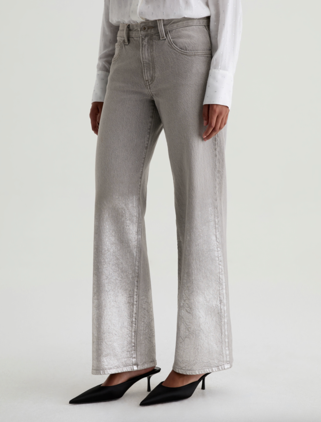 Adria Low Rise Wide Leg Jean- Silver Myst