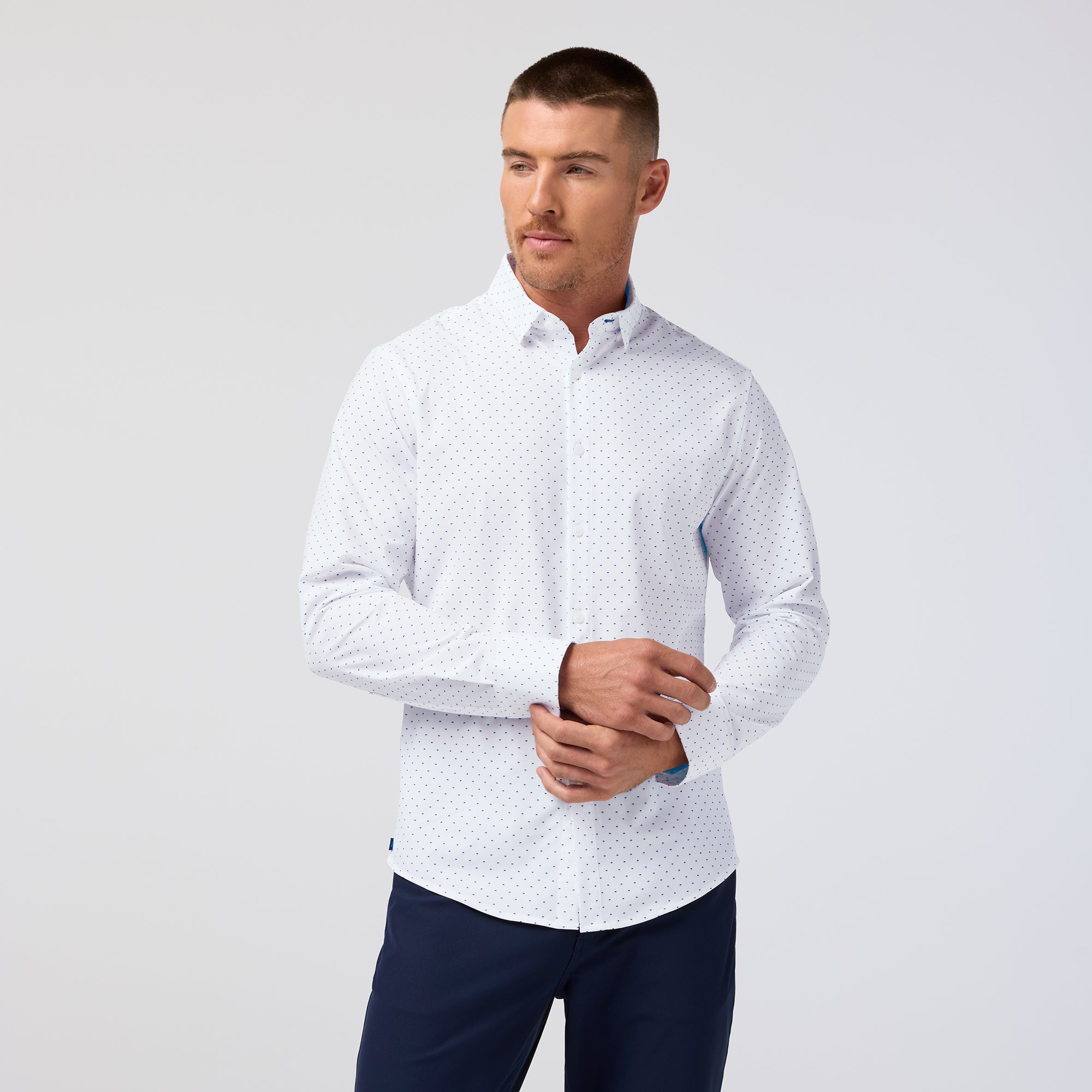 Leeward No Tuck Dress Shirt - Navy Stacked Geo